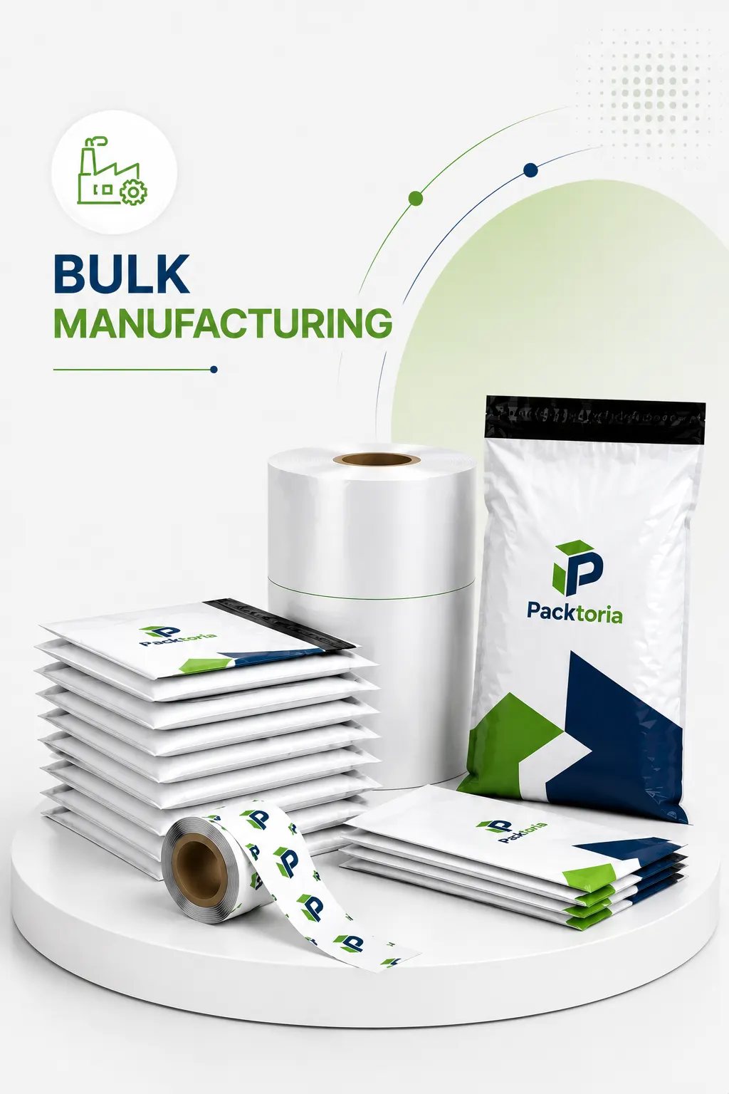 Bulk packaging manufacturing — high volume production of courier bags and poly bags at Packtoria