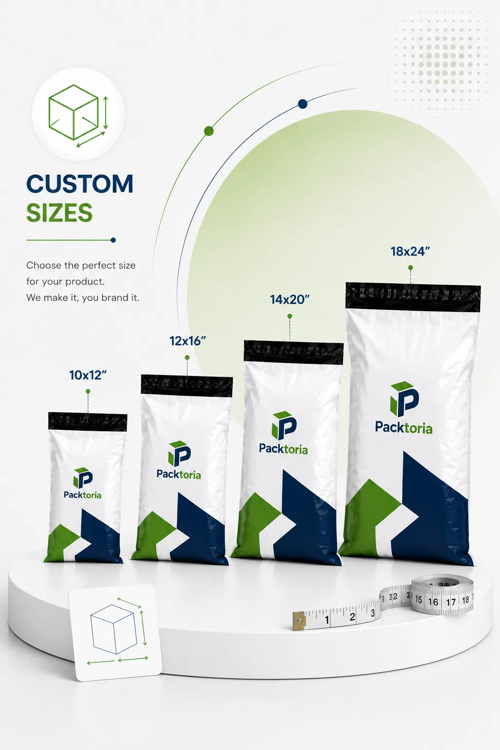 Custom size packaging — various widths, lengths and thickness options for courier and poly bags